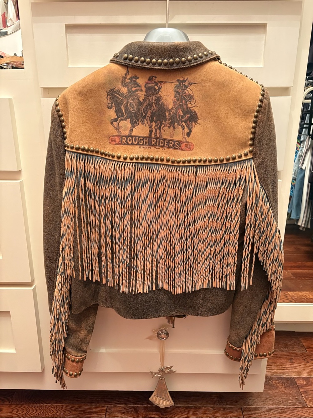 Double D Ranchwear Rough Riders Leather Fringe Studded Western Jacket Size M